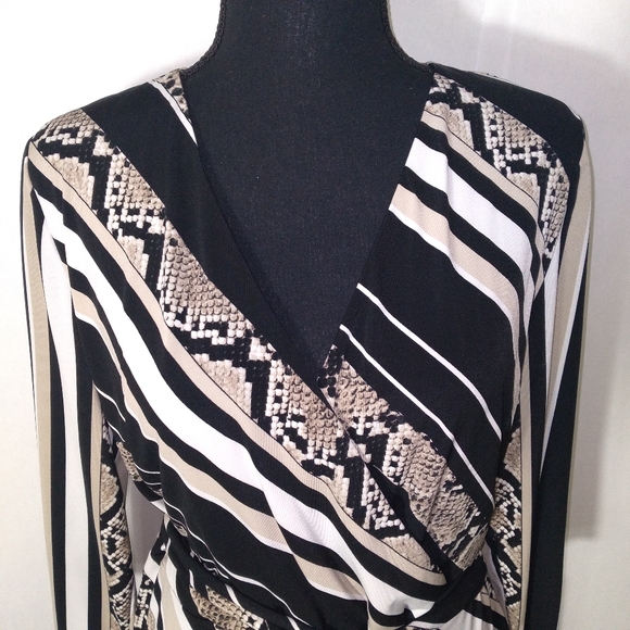 I.N.C Snake Print Stripe V Neck Midi Dress - Picture 7 of 8